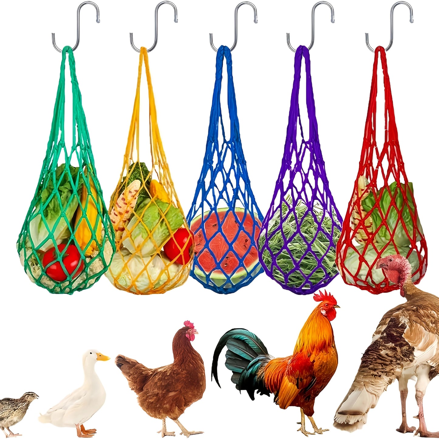 2pcs Practical Chicken Feeder Hanging Poultry Feed Net Bag Mesh Feeder Automatic Feeder Bag For Chickens And Ducks
