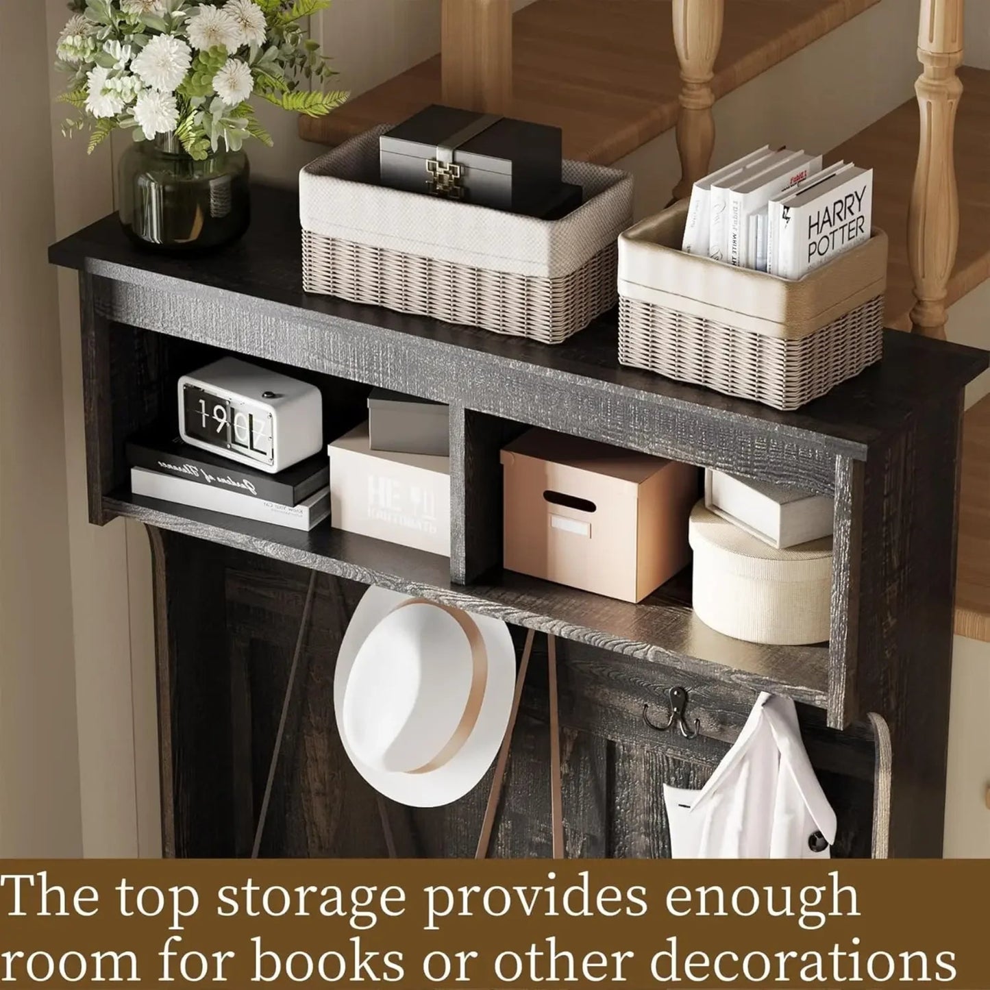 2025New-71" Entryway Small Hall Tree with Bench, 4-in-1 Coat Rack with Flip-top Door Storage Cabinet, Mud Room Bench with Storag