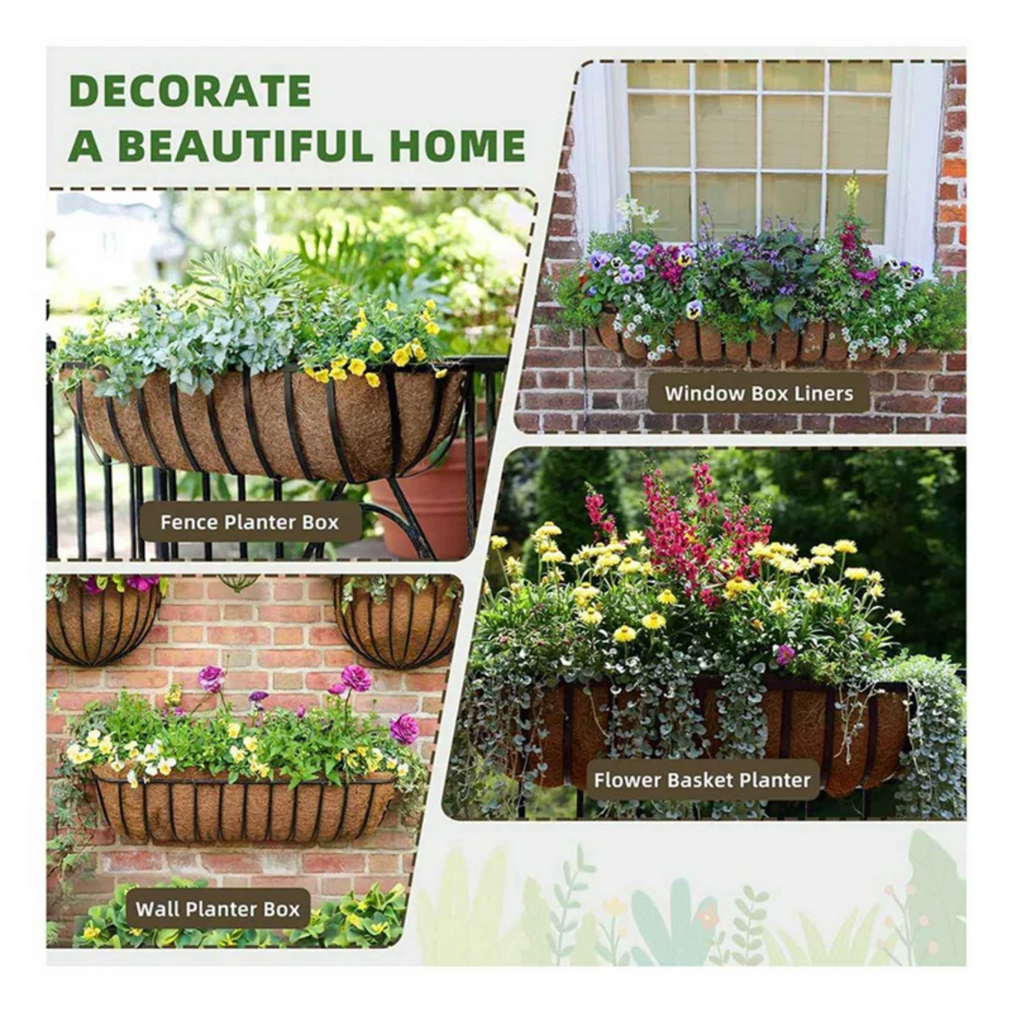 ABRS-30 Inch 6 Pack Trough Liners, Coconut Coir Fiber For Wall Basket Planters, Window Box Liners, Garden Planter Baskets