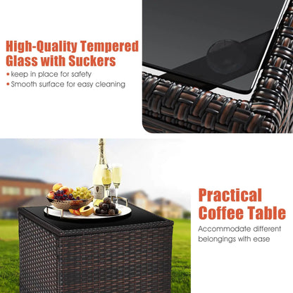 3 PCS Patio Rattan Furniture Set Cushioned Conversation Set Sofa Orange