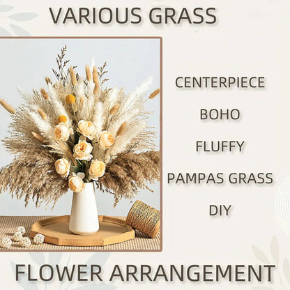 56pcs Artificial Flowers Faux Peony Mix Dried Pampas Grass Bouquets Elegant Boho Home Wedding Centerpieces Luxury Decoration