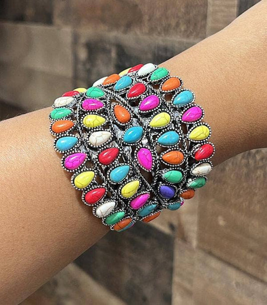 Multi Color Semi Stone Statement Bracelet