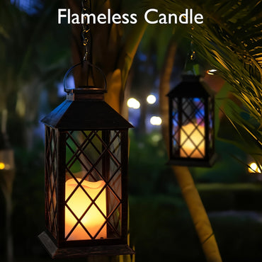 Olar Lanterns Hanging with Flickering Flameless Candles, 2pcs 13'' Lantern Decorative for Patio Front Porch Backyard Balcony (Antique Copper)