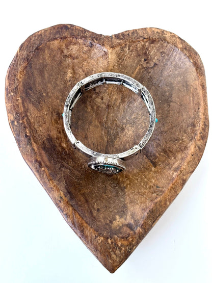Western Style Stone Pendant Engraved Aztec Stretch Bracelet