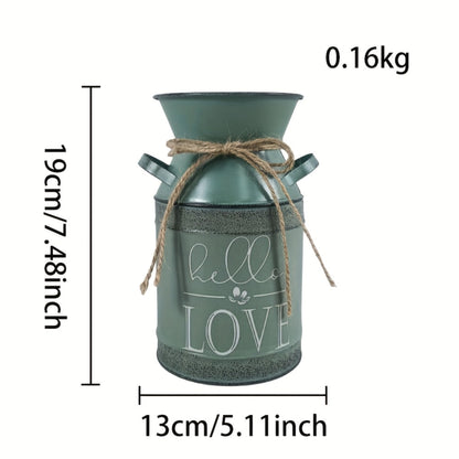 7 selectable blue and green printed village nostalgic and unique vases, small metal vases, retro milk cans, flower POTS, mini water bottles, decorative flower vases, farmhouse decorations for home, kitchen and bathroom, coffe