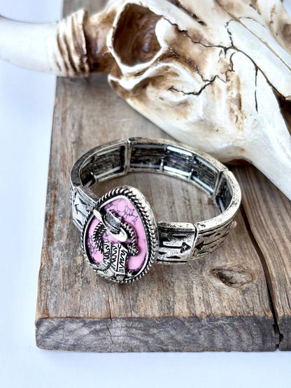 Western Style Stone Pendant Engraved Aztec Stretch Bracelet