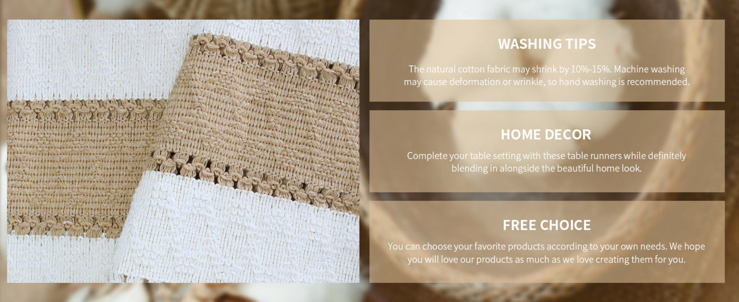 Boho Farmhouse Linen Table Runner with Tassels–Rustic Macrame, Burlap & Cotton Blend for Summer Home Decor and Holiday Events