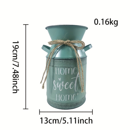 7 selectable blue and green printed village nostalgic and unique vases, small metal vases, retro milk cans, flower POTS, mini water bottles, decorative flower vases, farmhouse decorations for home, kitchen and bathroom, coffe