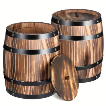 2pcs Wood Barrel Vase 8 X 6.5 Vintage Flower Vase Container Rustic Barrel Planter For Wedding Reception Table Decoration Home Indoor Outdoor Garden Kitchen Party