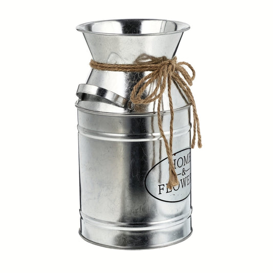 [Vintage Metal Vase] 1pc Vintage Red Galvanized Metal Milk Can Vase with Handle - 7.5-Inch Nostalgic Decorative Flower Pot for Home, Living Room, Kitchen, and Farmhouse Decoration - Farmhouse Vase | Rustic Decor | Durable Met